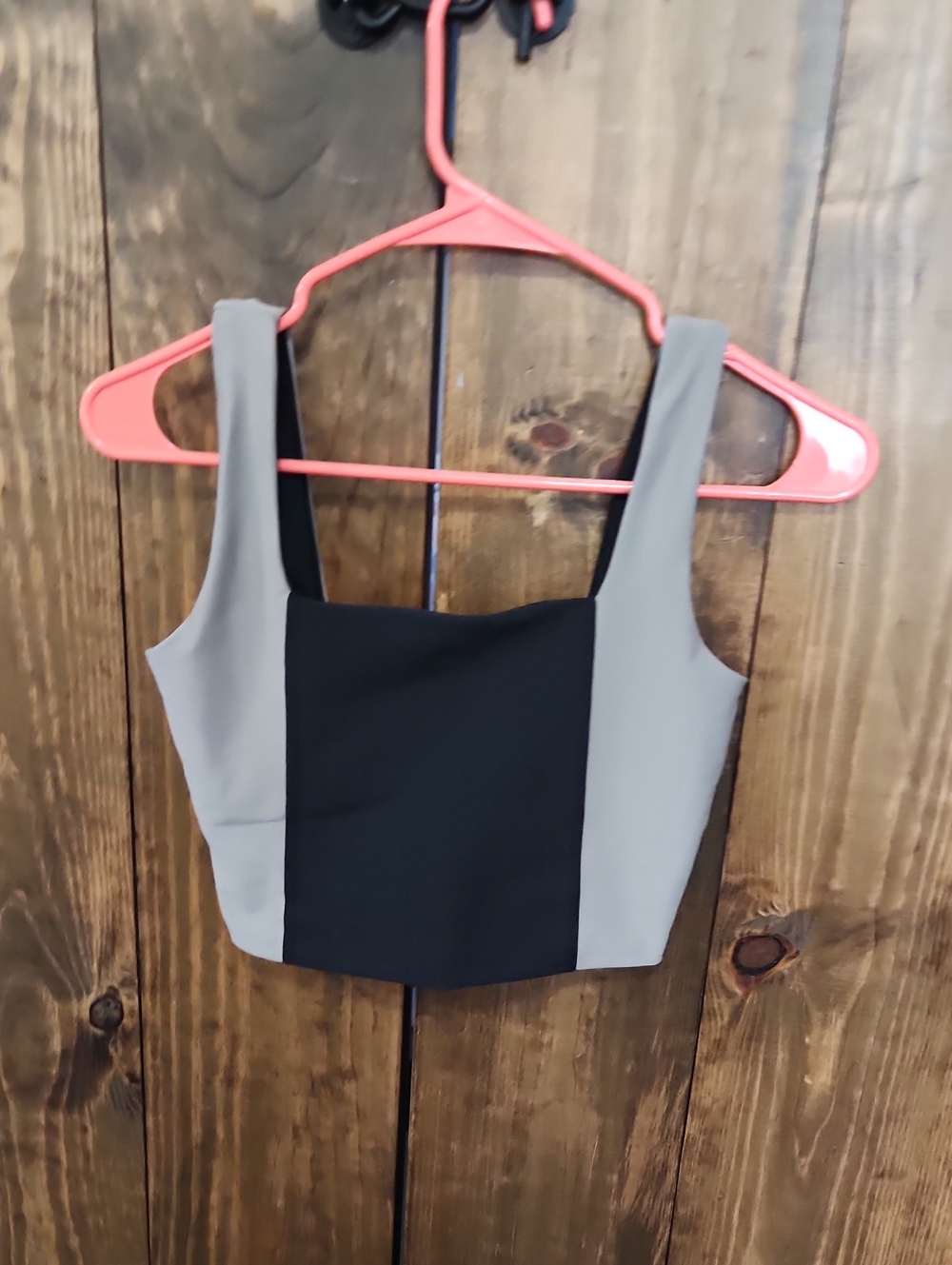 Square Neck Colorblock Crop Top - Black & Gray